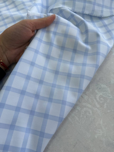 Оксфордский хлопок GUCCI в бело-голубую клеточку
